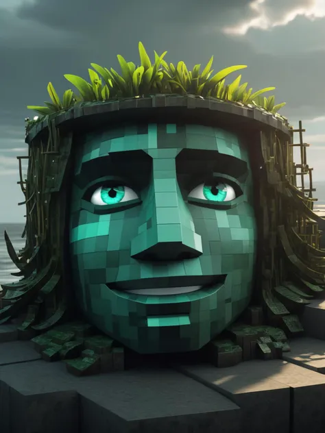 Minecraft style octane render, medium wide shot of a Emotionally Charged Dazzling Baroque Seagrass, with a face, Hazy conditions, Sketched, Grayscale, 4k, highly detailed, <lora:FF-Midj-Top-v0564-FA-TX:1> . Blocky, pixelated, vibrant colors, recognizable characters and objects, game assets