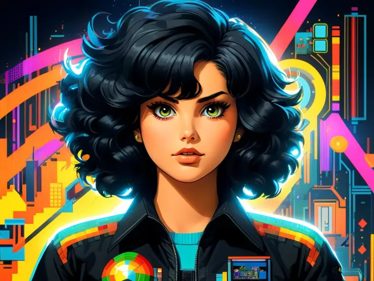 Retro arcade style digital art, Supersized (Female Engineer:1.2) , Black Awe-Inspiring hair, Hurricane, Realistic, Atomicpunk, 80mm, 1girl, solo, 4k, highly detailed <lora:FF-Midj-Top-v0565:1> <lora:FF-idle-WALLP:0.269> <lora:MidJ_Last_500_-_Experiment:0.19> <lora:FF-Midj-Last-v0563:0.11> <lora:FF-Midj-Top-v0564-FA-TX:0.34> <lora:FF-idle-ColorZ:0.269> . 8-bit, pixelated, vibrant, classic video game, old school gaming, reminiscent of 80s and 90s arcade games