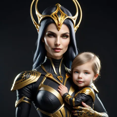Paper mache representation of <lora:MidJ_Last_500_-_Experiment:1> woman in a black and gold costume holding a , eve ventrue, mummy portrait, tuomas korpi and wlop, exquisite warframe fanart, nixeu and greg rutkowski, cgsociety portrait, unreal engine render + a goddess, cgsociety 9, of a beautiful female warframe, andree wallin, warframe art,(Kodak Ektar:1.3) . 3D, sculptural, textured, handmade, vibrant, fun