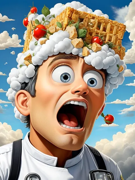 Food photography style Cartoon of a Cloudy Roc, Paramedic, Fearful, Magical Realism, 4k, highly detailed, <lora:FF-Midj-Top-v0565:1> <lora:FF-idle-WALLP:0.69> <lora:MidJ_Last_500_-_Experiment:0.19> <lora:FF-Midj-Last-v0563:0.11> <lora:FF-Midj-Top-v0564-FA-TX:0.34> <lora:FF-idle-ColorZ:0.469> . Appetizing, professional, culinary, high-resolution, commercial, highly detailed
