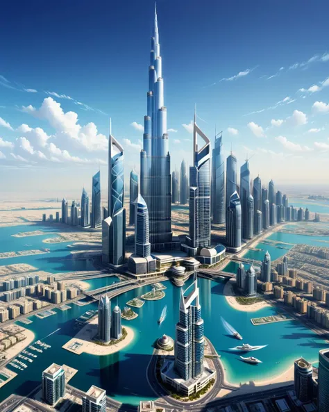 concept art (Ultrarealistic:1.3) <lora:FF-WEEK2-MJ-NEW:1> a painting of the skyline of dubai, in style of digital illustration, highly detailed illustration.â, artistic illustration, a beautiful artwork illustration, city skyline on background, highly detailed illustration, skyscrapers on the background, city skyline in the background, miami. illustration, vectorial art, geometric futuristic cityscape, concept art design illustration, surreal cityscape background, high contrast illustration . digital artwork, illustrative, painterly, matte painting, highly detailed