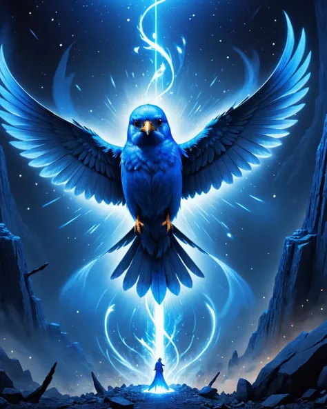 concept art <lora:FF-Style-Mid-HOT-Week3.LORA:1>, Bluebird of Underworld, the Bluebird is Supernatural, arthouse, cosmic energy . digital artwork, illustrative, painterly, matte painting, highly detailed