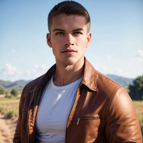 ((masterpiece)), ((best quality:1.2)), High Resolution, 8k, (ultra_realistic:1.3), (photorealistic:1.4), (instagram model, handsome:1.2), sharp focus, a photo of (mitchellslaggertkm), wearing cowboy outfit, rural, the countryside, the wild wild west, gentle smile, outdoors, daytime, natural eyes, ((looking at camera)), <lora:MitchellSlaggertKM:0.8>