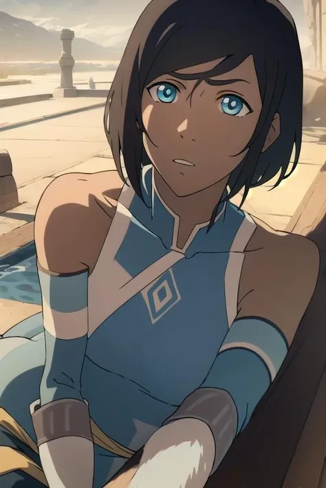 avatarkorra, <lora:korrav2-lora-nochekaiser:1>,
shkorra, korra, short hair, blue eyes, black hair, dark skin, dark-skinned female,
BREAK pants, armband, green pants, bare shoulders,
BREAK looking at viewer,
BREAK outdoors,
BREAK <lyco:GoodHands-beta2:1>, (masterpiece:1.2), best quality, high resolution, unity 8k wallpaper, (illustration:0.8), (beautiful detailed eyes:1.6), extremely detailed face, perfect lighting, extremely detailed CG, (perfect hands, perfect anatomy),