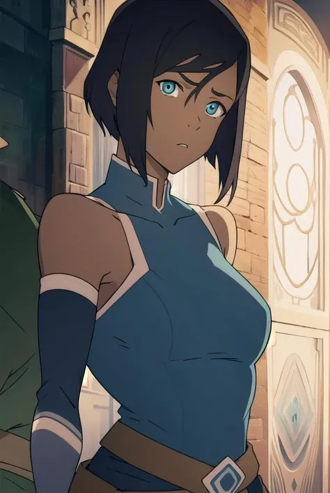 avatarkorra, <lora:korrav2-lora-nochekaiser:1>,
shkorra, korra, short hair, blue eyes, black hair, dark skin, dark-skinned female,
BREAK pants, armband, green pants, bare shoulders,
BREAK looking at viewer,
BREAK outdoors,
BREAK <lyco:GoodHands-beta2:1>, (masterpiece:1.2), best quality, high resolution, unity 8k wallpaper, (illustration:0.8), (beautiful detailed eyes:1.6), extremely detailed face, perfect lighting, extremely detailed CG, (perfect hands, perfect anatomy),