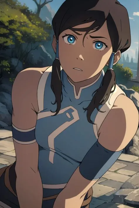 avatarkorra, <lora:korrav2-lora-nochekaiser:1>,
normkorra, korra, long hair, blue eyes, brown hair, ponytail, dark skin, dark-skinned female, hair tubes, topknot,
BREAK bare shoulders, armband, armlet, vambraces, bracer,
BREAK looking at viewer,
BREAK outdoors,
BREAK <lyco:GoodHands-beta2:1>, (masterpiece:1.2), best quality, high resolution, unity 8k wallpaper, (illustration:0.8), (beautiful detailed eyes:1.6), extremely detailed face, perfect lighting, extremely detailed CG, (perfect hands, perfect anatomy),