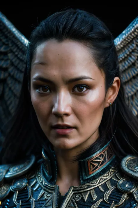 analog style, modelshoot style, close up RAW photo of winged warrior pok , detailed textures, sharp focus, ultra high pixel detail, absurdres, cinematic, intricate, cinematic light, concept art, art station, realistic, movie scene, cinematic, high quality, craig mullins and wayne barlowe style, full colors, incredibly detailed, 4k, 8k,<lora:PomKlementieff-RealVision-V1.0:1>