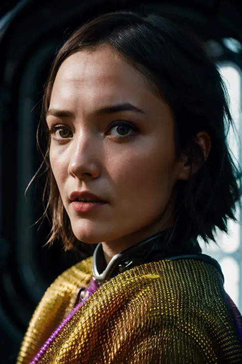 A stunning intricate full color up close portrait of pok, wearing a futrue space suit, epic character composition, by ilya kuvshinov, alessio albi, nina masic, sharp focus, natural lighting, subsurface scattering, f2, 35mm, <lora:PomKlementieff-RealVision-V1.0:1>