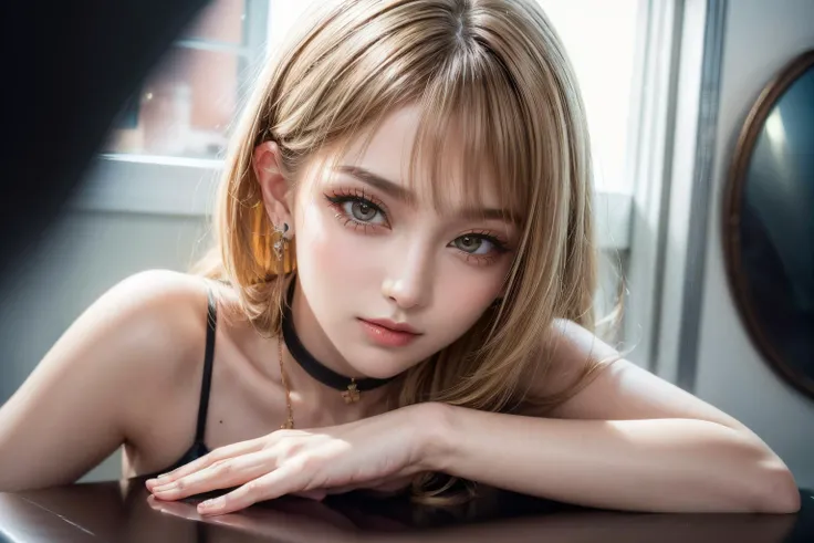 Best quality, masterpiece, ultra high res, (photorealistic:1.4), (((highly intricate details)), beautiful lighting, 1girl, shiny skin:1, <lora:add_detail:1.2>, (((depth of field))), pov, small breasts, grey choker,
romantic, naughty smile, (blush:1.2), pale and lustrous skin, (film grain:0.9),(analog film, photography:0.7),chromatic aberration,
face, selfie, face close up, upper body, ootd, instagram, (makeup:0.3), smile, Masterpiece, best quality, lovely expression, best shadow,
blonde hair,
feet out of frame, mole, rembrandt lighting,
BREAK
vivid,detailed, realistic, beautiful, stunning lighting, stunning reflections, ,