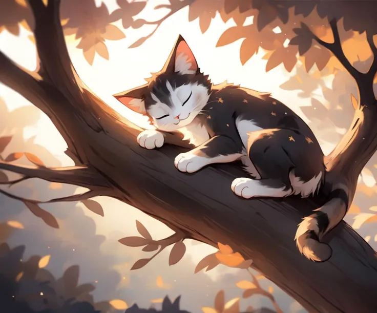 anthro cat leaning on a tree branch, sleeping, closed eyes, gorgeous eyes, whole body, (cute:0.5), ,
goodstuffV1