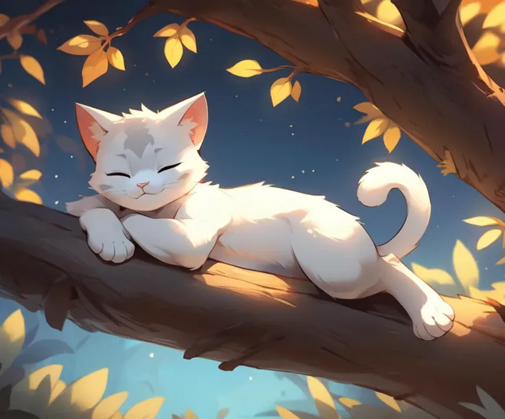 anthro cat leaning on a tree branch, sleeping, closed eyes, gorgeous eyes, whole body, (cute:0.5), muscular,
goodstuffV1