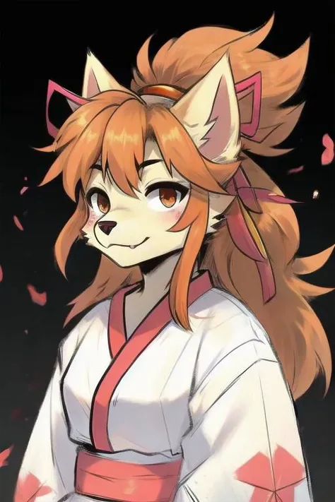 ketsukaneceroba, hair ribbon, hair bell, furry, kimono