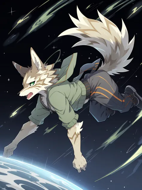 seth, masterpiece, anime, 2d, illustration, digital media,
male, solo, canid,
casual wear, green eyes, bright eyes, wind, flow,
falling over, dropping, cosmic background,
motion lines, side view,
<lora:Seth-TAS-FRL22nO_50:1>