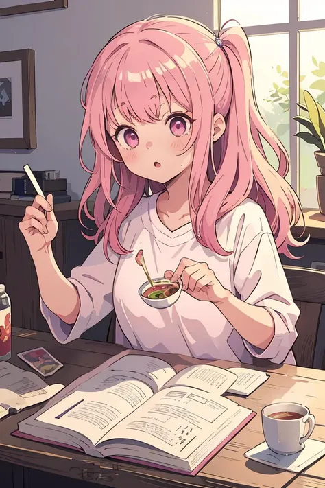 (masterpiece, best quality), 1girl, <lora:Art_Saimin_Seikatsu:1> Saimin Seikatsu, long hair, pink hair,