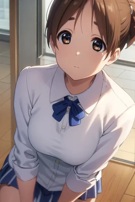 konuihirasawa, <lora:ui hirasawa s2-lora-nochekaiser:1>,
ui hirasawa, short hair, brown hair, (brown eyes:1.5), ponytail,
BREAK sakuragaoka high school uniform, school uniform, uniform, blazer, shirt, white shirt, collared shirt, skirt, pleated skirt,
BREAK indoors, classroom,
BREAK looking at viewer, (cowboy shot:1.5),
BREAK <lyco:GoodHands-beta2:1>, (masterpiece:1.2), best quality, high resolution, unity 8k wallpaper, (illustration:0.8), (beautiful detailed eyes:1.6), extremely detailed face, perfect lighting, extremely detailed CG, (perfect hands, perfect anatomy),