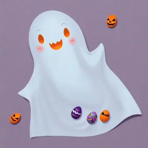 A Halloween sheet ghost with  unnu ears and an Easter egg motif