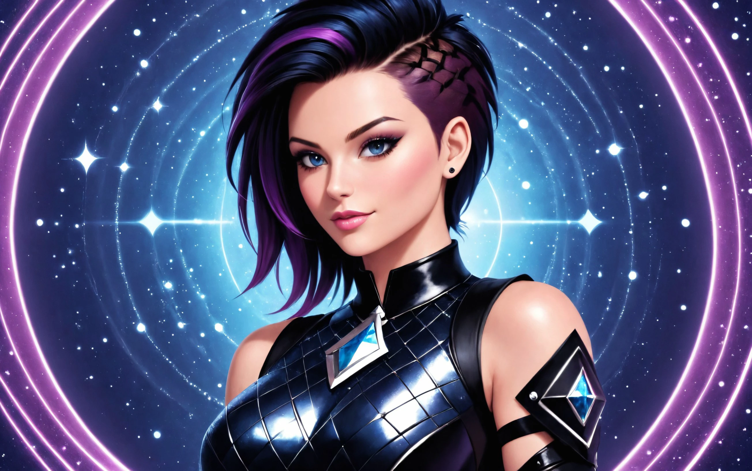 basety style, abbe bi style, sassy style, midjourney style, closeup,
mesmerizing portrait of a woman with punk rock clothes, hyperrealistic, intricate abstract, intricate artwork, abstract style, delicate diamond patterns, armor from another world, insanely detailed features, dark elements, highly detailed, extremely high-resolution details, photographic, realism, fine texture, 4k, ultra-detailed, high quality, clorful, 8k, RAW photo, highest quality