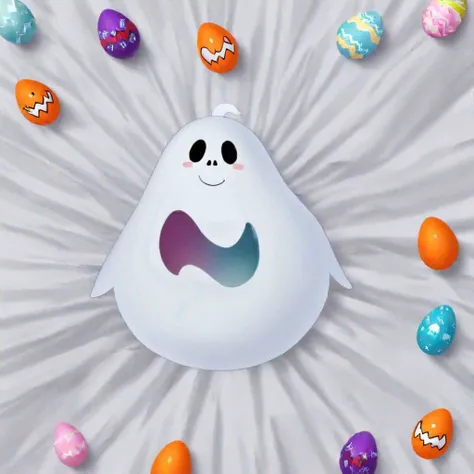 A Halloween sheet ghost with unnu ears and an Easter egg motif