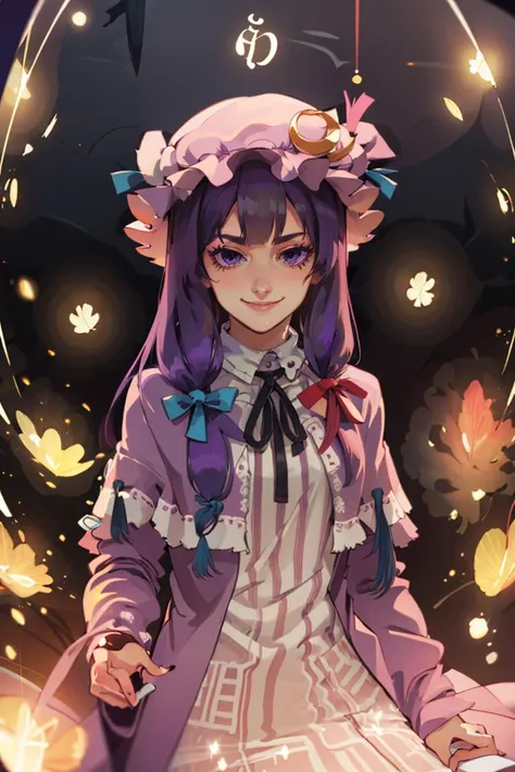 ((best quality)),
1girl, (purple hair, purple eyes:1), long hair, mob cap,crescent hat ornament, ribbon,dress, <lora:patchouli:1>, smile, blushing,
art by Lingrimm,<lora:Lingrimm (Vpred):0.7>,