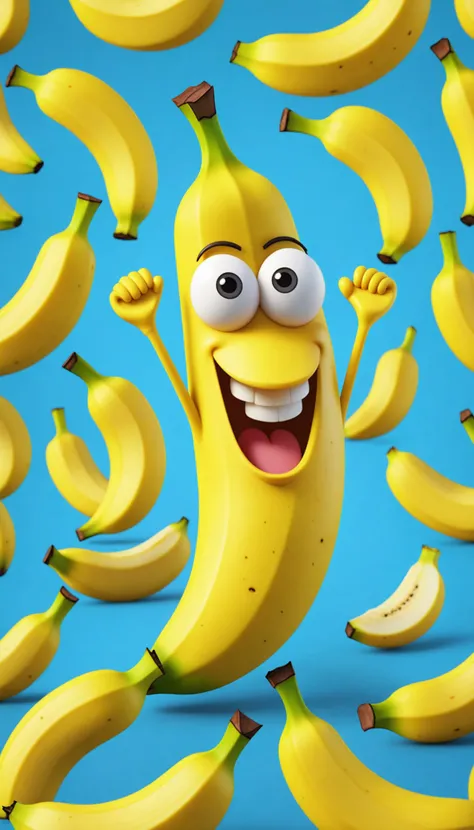 a happy cartoon banana fruit, Pixar Style, perfect composition, 8k artistic photography, photorealistic concept art, masterpiece