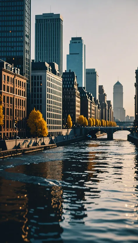 cinematic photo of a city by the river, 35mm photograph, film, bokeh, professional, 4k, highly detailed