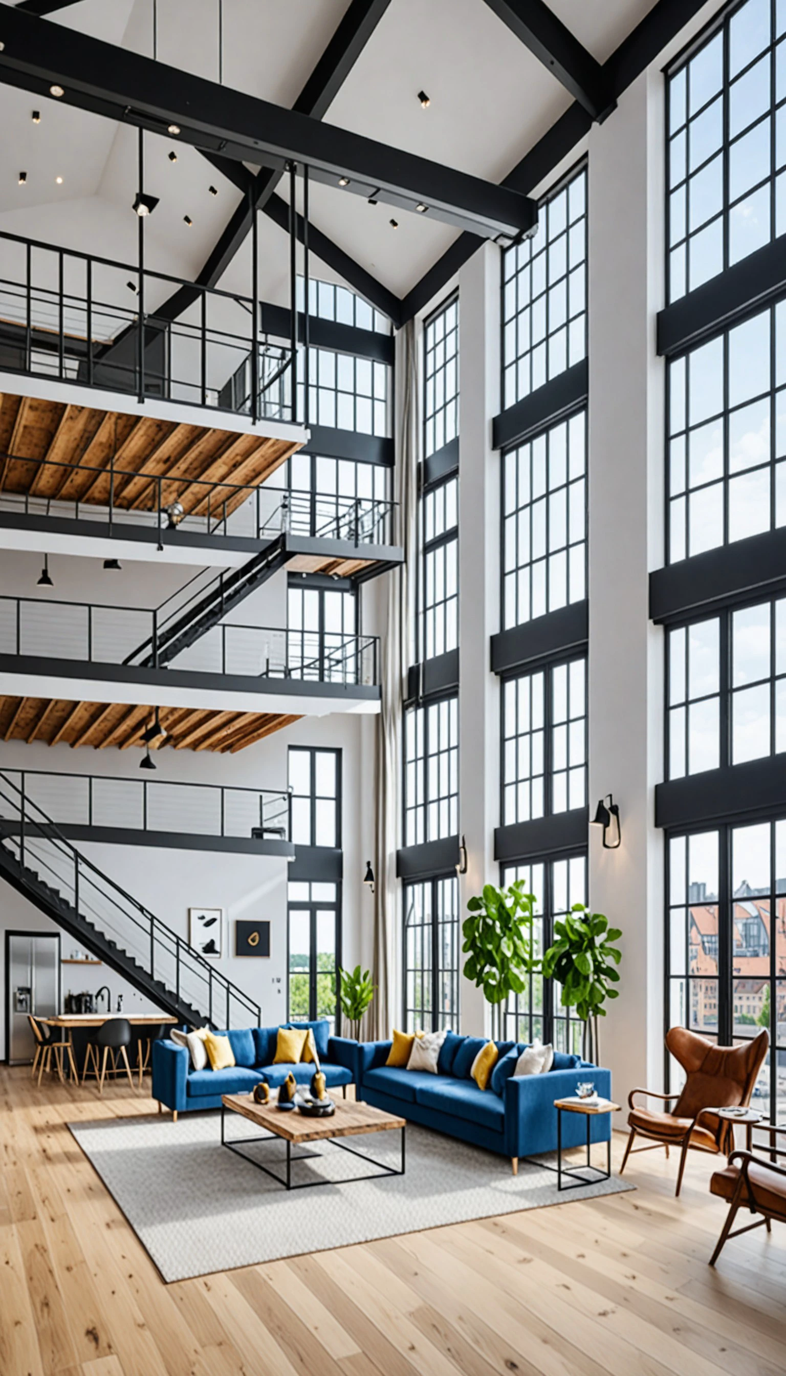 real estate photography style of a modern loft, professional, inviting, well-lit, high-resolution, property-focused, commercial, highly detailed