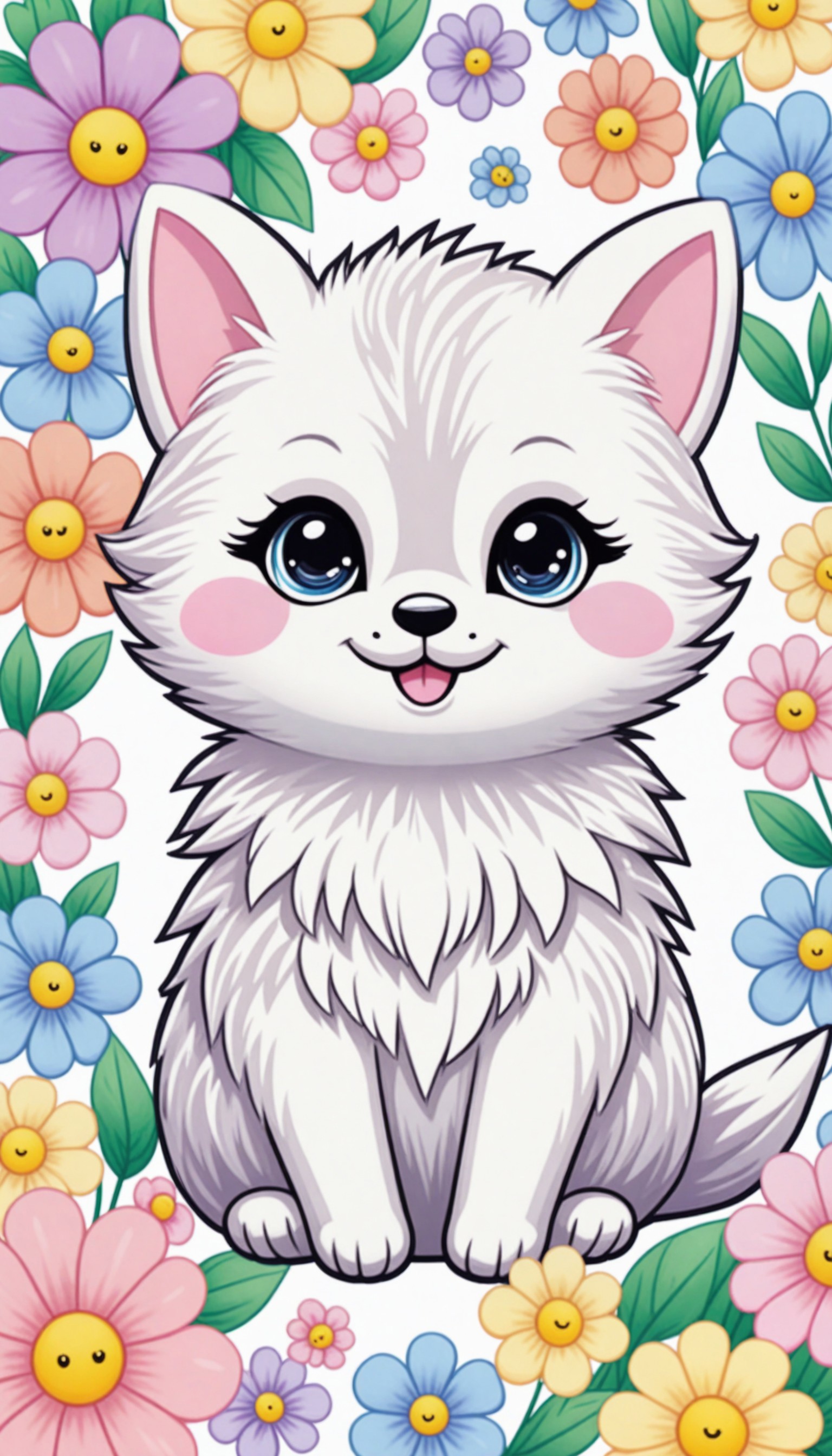 A close up of a cat sitting in a flowered field - SeaArt AI