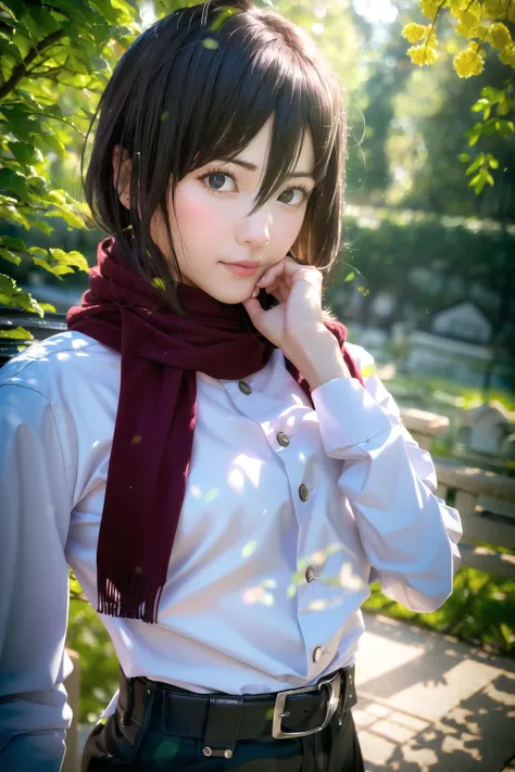 masterpiece, (photorealistic:1.4), best quality, beautiful lighting, outdoors,
mikasa ackerman, shingeki no kyojin, 1girl, bangs, belt, belt buckle, black eyes, black hair, brown belt, brown jacket, buckle, dress shirt, hair between eyes, jacket, long sleeves, medium hair, open clothes, open jacket, paradis military uniform, red scarf, scarf, shirt, solo, standing, straight hair, suspenders, white shirt, wing collar
, intricate details, natural light, RAW photo, 8k uhd, film grain <lora:mikasa_ackerman_offset:1.2> <lora:japaneseDollLikeness_v10:0.5>
