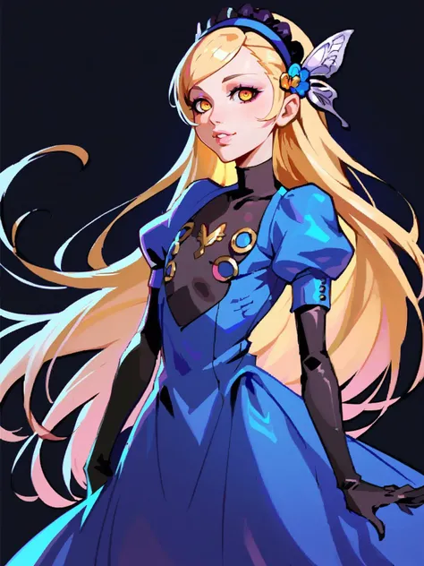score_9, score_8_up, score_7_up,
simple background,solo, dark background, , looking at viewer,
<lora:Ilya_Kuvshinov_Artist_Style_ponyXL:0.7> <lora:Reagan_Long_Style:0.4> <lora:HerrscherAGGA2023_Rabbit_Burrow_Concept_Style_V1:0.4> RB_Style
<lora:Lavenza-P5:0.8> Lavenza, 1girl, long hair, dress, very long hair, haiband, blue puffy sleeves, blonde hair, butterfly hair ornament, black elbow gloves, flat chest, buttons on chest, blue dress, yellow eyes