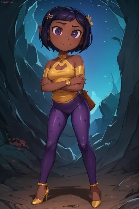 masterpiece, best quality, 1girl, sfw, <lora:priyanka_maheswaran:.35> priyanka maheswaran,
<lora:coralineee:0.99> coralineee, <lora:avasdemon3:0.35> avasdemon,
seductive, smile, ((VFX)), detailed background,
print spandex, leggings, crossed arms, dark skin, black eyes,
(AS-YoungestV2:1),AS-YoungestV2,
(big breasts:1.2), earrings, outdoors, small legs, high heels,