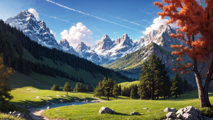 ((masterpiece:1.4,best quality)), cloud, outdoors
(mountains), spring glade, scenery, sky,
(noon:1.4), high detail, abundant, 8k, high detail, wallpaper,
<lora:more_details:1.5>