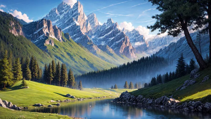 ((masterpiece:1.4,best quality)), cloud,   outdoors
(mountains), spring glade, scenery, sky,
(noon:1.4), high detail, abundant, 8k, high detail, wallpaper,
 <lora:more_details:1.5>