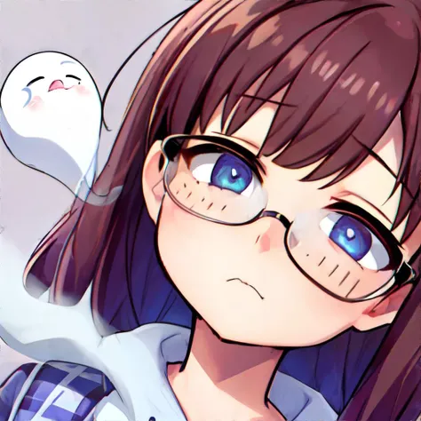 <lora:animesouleavingbody:0.7>, <lora:bzl:0.8>, ghost blowing, portrait, bzl_test wearing flannel shirt, curly brown hair, (grey|blue) eyes, glasses, (freckles:0.4), simple backgroun || masterpiece, 8k, high resolution, shallow depth of field, sharp focus