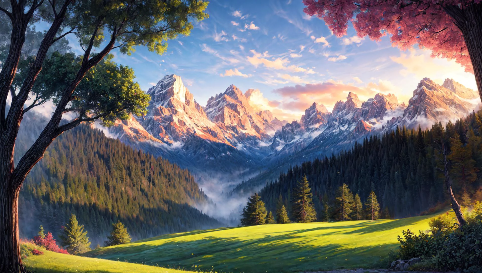 ((masterpiece:1.4,best quality)), cloud, outdoors
(mountains), spring glade, scenery, sky,
(noon:1.4), high detail, abundant, 8k, high detail, wallpaper,
<lora:more_details:1.5>