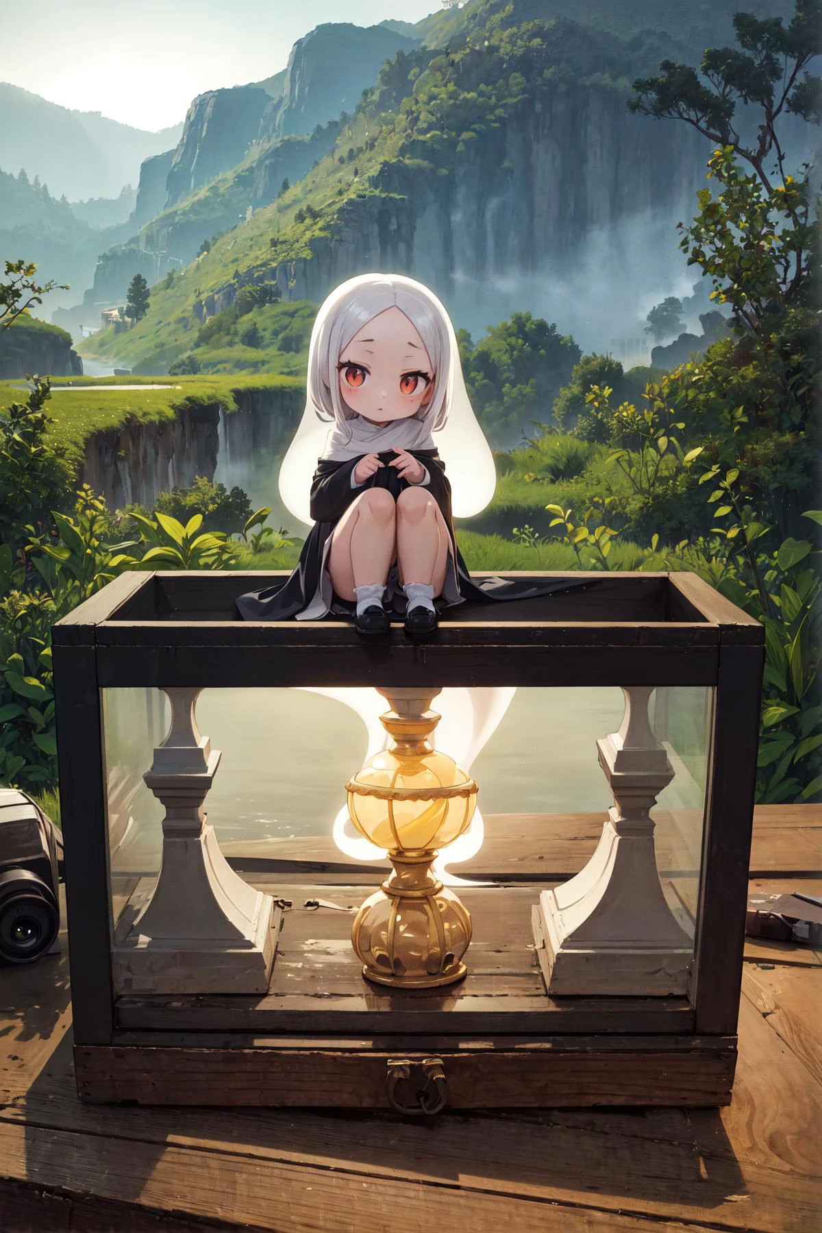 (perfect-picture:1.1) , 1girl, cute, petite, (chibi:1.2) , fantasy, desolate cityscape with Hazel, Rule of Thirds, establishing shot of a hourglass figure Iranian (Female Ghost:1.3) , the Ghost is very Honest and [Holy|Ornate], the Ghost has Tanzanian hair, Glowing nature in background, Foggy conditions, Sharp and in focus, Vivid, Relieving, Dieselpunk, Sunlight, macro lens, Fujifilm Superia, Zentangle, (Fuchsia and Mint green:0.7) , natural skin texture, pale skin, arthouse, adobe lightroom