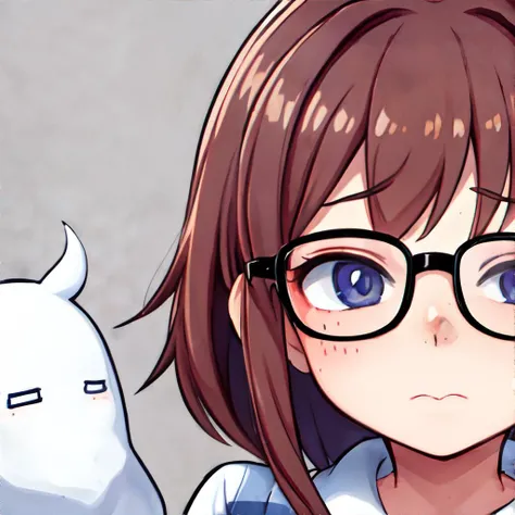 <lora:animesouleavingbody:0.7>, <lora:bzl:0.8>, ghost blowing, portrait, bzl_test wearing flannel shirt, curly brown hair, (grey|blue) eyes, glasses, (freckles:0.4), simple backgroun || masterpiece, 8k, high resolution, shallow depth of field, sharp focus