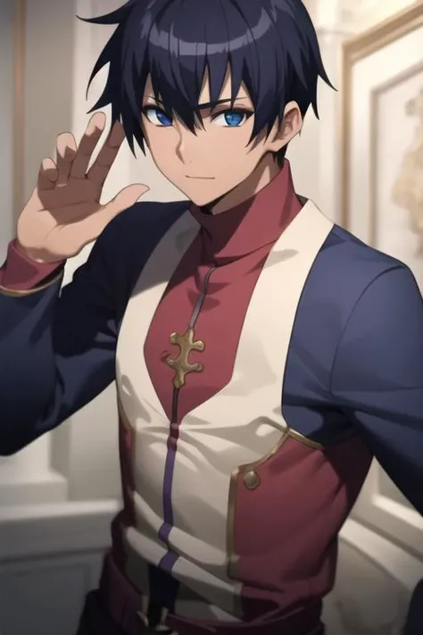 masterpiece, best quality, high quality, 1boy, solo, male focus, looking at viewer, upper body, <lora:wave:0.82>, wave, blue eyes, blue hair,