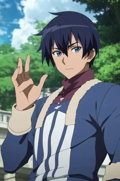 masterpiece, best quality, high quality, 1boy, solo, male focus, looking at viewer, upper body, <lora:wave:0.80>, wave, blue eyes, blue hair, <lora:animemix_v3_offset:0.95>