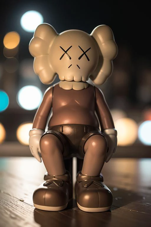 1man, solo, kaws urban toy sit at night club party, detailed, realistic, rim light, bokeh <lora:ARWKaws:1>