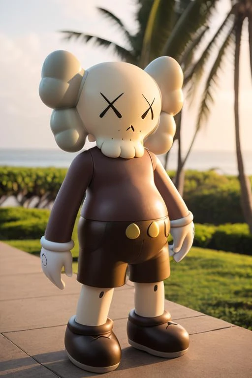 1man, solo, kaws urban toy at bali, detailed, realistic, rim light, bokeh <lora:ARWKaws:1>