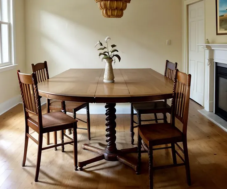 a midcentury twistcolu table, dining room, analog film , photography, <lora:twistcolu-12:1>