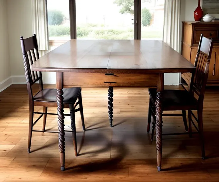 a midcentury twistcolu table, dining room, analog film , photography, <lora:twistcolu-12:1>