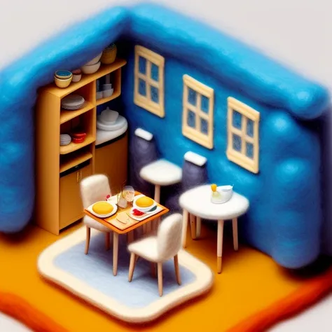 miniwool style of a Isometric view of a mini dining room