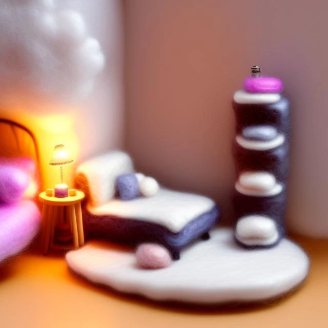 miniwool style of a miniature bedroom, product photo, miniature, diorama