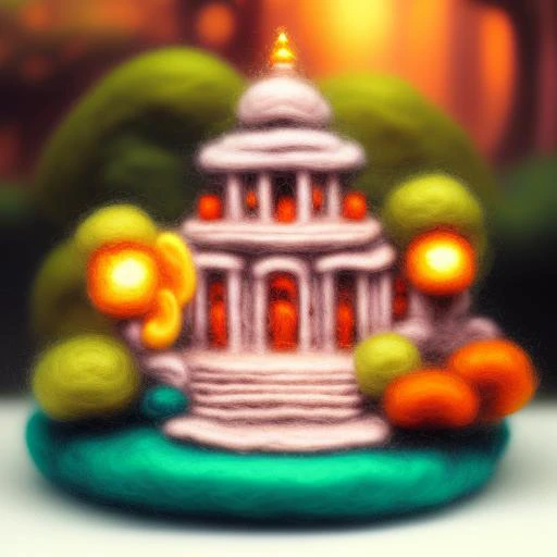 miniwool style of a Beautiful temple in the jungle, by Thomas Kinkade, trending on artstation, miniature