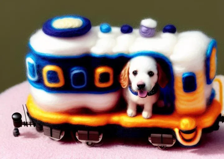 miniwool, a dog in a train, intricate detail, centered