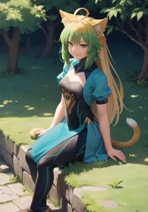 <lora:atalanta_normal:0.8>, atalanta_normal, smirk, sitting, stone, grass,, (masterpiece, best quality, detailed:1.3)