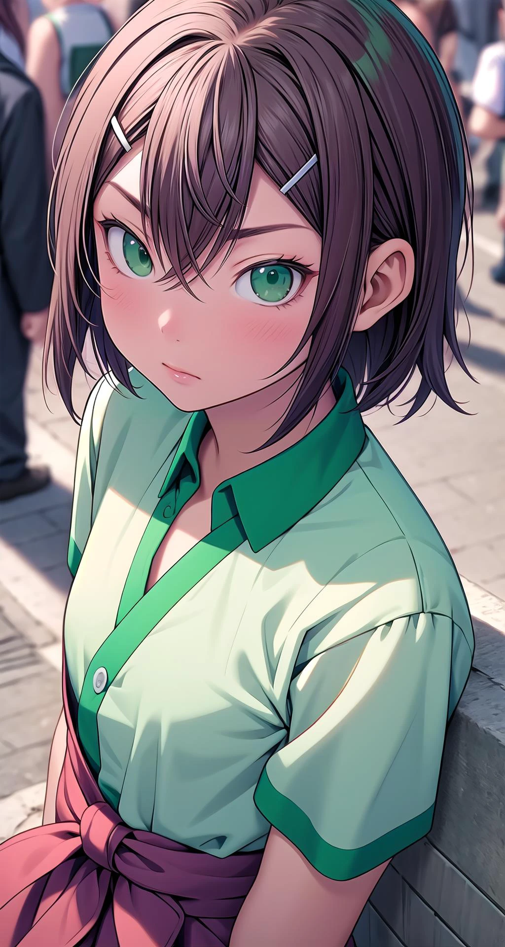 (masterpiece),(intricate details),1girl,mature female,large breasts:1.49,serious _face,brown eyes
BREAK
hideyoshikinoshita, <lora:hideyoshitest:0.7>, hideyoshi kinoshita, brown hair, (green eyes:1.5), hair ornament, hairclip, otoko no ko, trap, hair between eyes, (flat chest:1.2), short hair, BREAK fumizuki academy school uniform, school uniform, see-through, shirt, short sleeves|
((reclining on the A vibrant cultural festival animates the city streets, with traditional costumes, lively music, and vibrant parades, celebrating the rich heritage and diversity of the community.)),((upper body,portrait)),from above:1.2
BREAK
day,sun,rainbow,((cumulonimbus)),,depth of field,looking at viewer