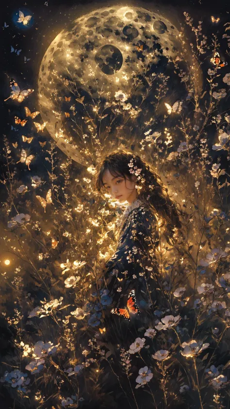 highres, <lora:butterfly:0.7>, flowers, 1girl, butterfly style, butterflies, soft moon light, look at viewer, <lora:add_detail:0.7>, ultra detailed, <lora:FenW-000012:0.7>