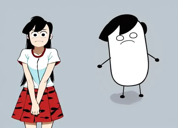 dswants, pill shape, sad face, cartoon character, komi <lora:Dogshitter_Wants:0.8>